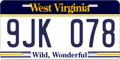 WV license plate 9JK078