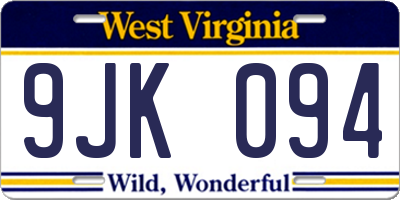 WV license plate 9JK094
