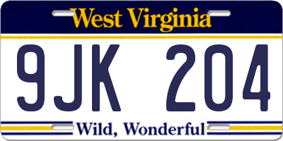 WV license plate 9JK204