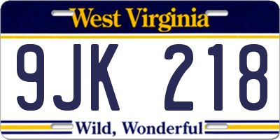 WV license plate 9JK218