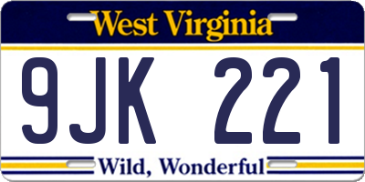 WV license plate 9JK221