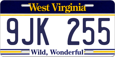 WV license plate 9JK255