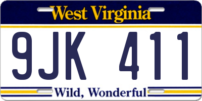 WV license plate 9JK411