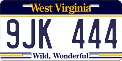 WV license plate 9JK444