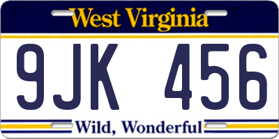WV license plate 9JK456