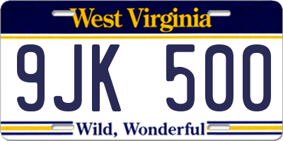 WV license plate 9JK500