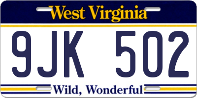 WV license plate 9JK502