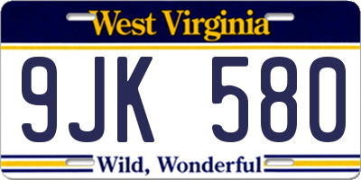 WV license plate 9JK580