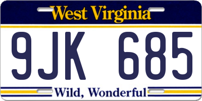 WV license plate 9JK685