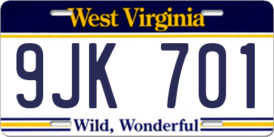 WV license plate 9JK701