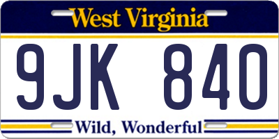 WV license plate 9JK840