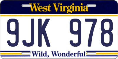 WV license plate 9JK978