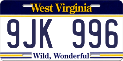 WV license plate 9JK996