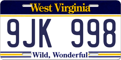 WV license plate 9JK998