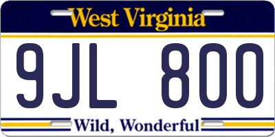 WV license plate 9JL800