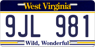 WV license plate 9JL981