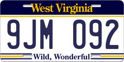 WV license plate 9JM092