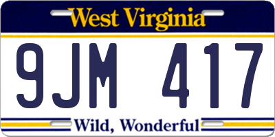 WV license plate 9JM417