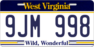 WV license plate 9JM998
