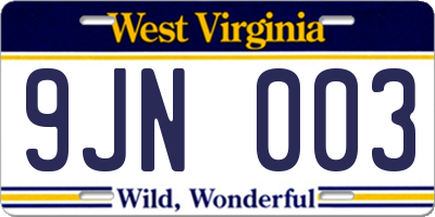WV license plate 9JN003