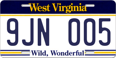 WV license plate 9JN005