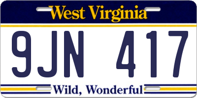 WV license plate 9JN417