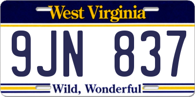 WV license plate 9JN837