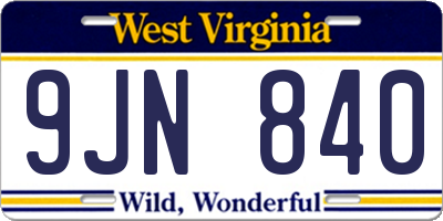 WV license plate 9JN840