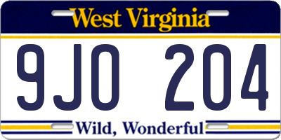 WV license plate 9JO204