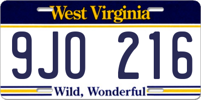 WV license plate 9JO216