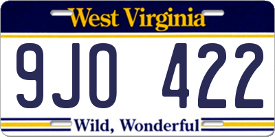 WV license plate 9JO422