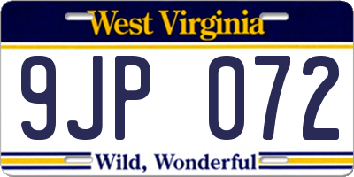 WV license plate 9JP072