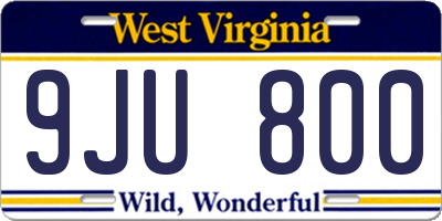 WV license plate 9JU800