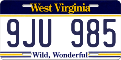 WV license plate 9JU985