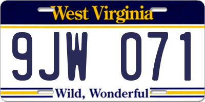 WV license plate 9JW071