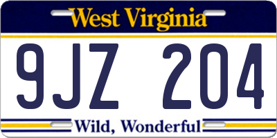 WV license plate 9JZ204