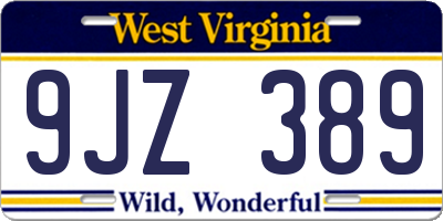 WV license plate 9JZ389