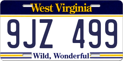 WV license plate 9JZ499