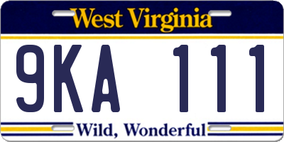 WV license plate 9KA111