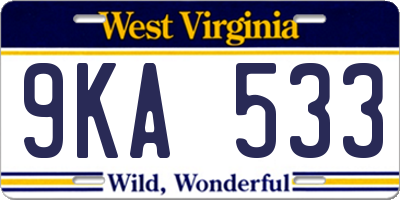 WV license plate 9KA533