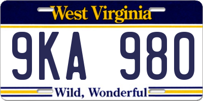 WV license plate 9KA980