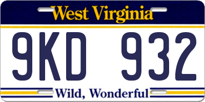 WV license plate 9KD932