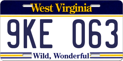 WV license plate 9KE063