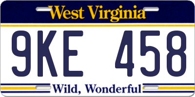 WV license plate 9KE458