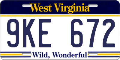 WV license plate 9KE672