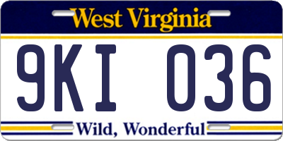 WV license plate 9KI036
