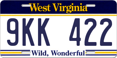 WV license plate 9KK422