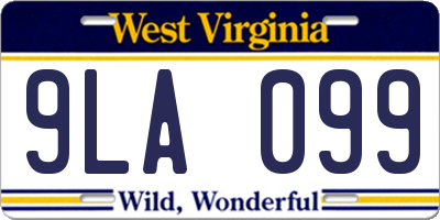 WV license plate 9LA099