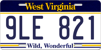 WV license plate 9LE821
