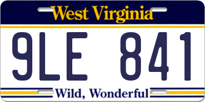 WV license plate 9LE841